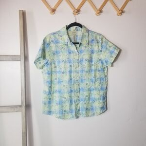 CLASSIC ELEMENTS WOMEN'S BUTTON DOWN PLAID PATTERN BLOUSE SIZE LARGE